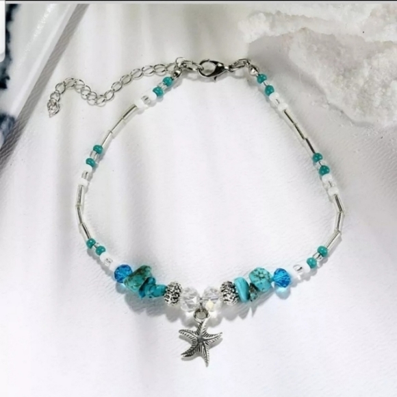 New Elegant Starfish Turquoise Ankle Bracelet - Picture 2 of 7